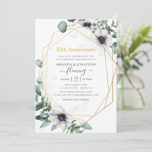 Eukalyptus Anemone Geometric 50 Jahre Einladung (Stehend Vorderseite)