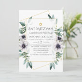 Eukalyptus Anemone Geometric Bat Mitzvah Einladung (Stehend Vorderseite)