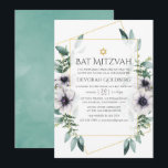 Eukalyptus Anemone Geometric Bat Mitzvah Einladung<br><div class="desc">Trendy geometrische Eukalyptusgrün und Mohn Blume in Pastelltönen fledermassen Mitzvah Einladung mit goldenem geometrischem Rahmen und Minze Aquarellwaschung rückwärts.</div>