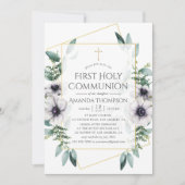 Eukalyptus Anemone Geometric Erste Heilige Kommune Einladung (Vorderseite)