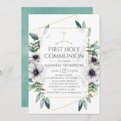 Eukalyptus Anemone Geometric Erste Heilige Kommune Einladung (Vorne/Hinten)