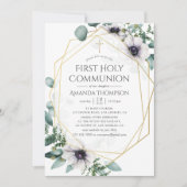 Eukalyptus Anemone Geometric Erste Heilige Kommune Einladung (Vorderseite)