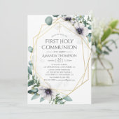 Eukalyptus Anemone Geometric Erste Heilige Kommune Einladung (Stehend Vorderseite)