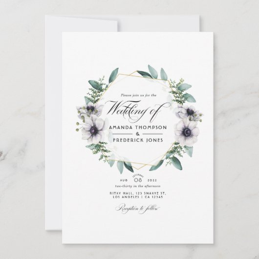 Eukalyptus Anemone Geometric QR Code UAWG Wedding Einladung (Vorderseite)