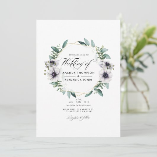 Eukalyptus Anemone Geometric QR Code UAWG Wedding Einladung (Stehend Vorderseite)