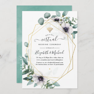 Eukalyptus Anemone Geometric Virtual Wedding Einladung