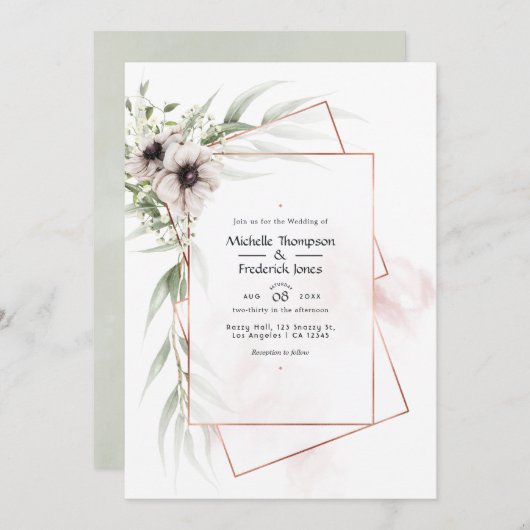 Eukalyptus Anemone Geometric Wedding Einladung (Vorne/Hinten)