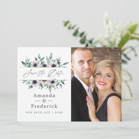 Eukalyptus Anemone Geometric Wedding Save The Date (Stehend Vorderseite)