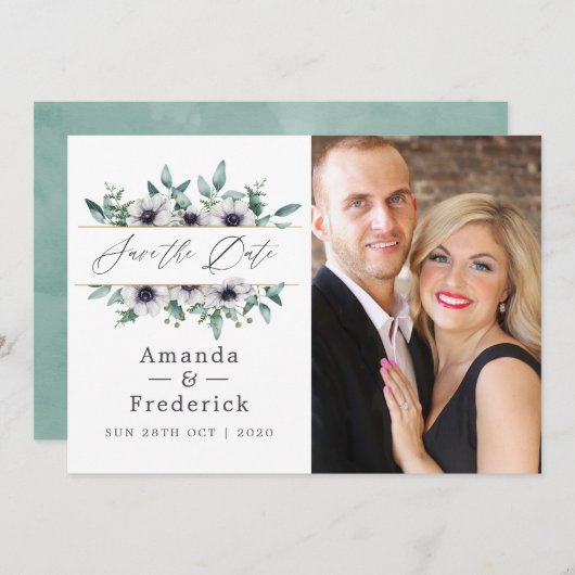 Eukalyptus Anemone Geometric Wedding Save The Date (Vorne/Hinten)