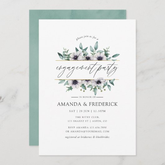 Eukalyptus Anemone Geometrie-Engagement-Partei Einladung (Vorne/Hinten)
