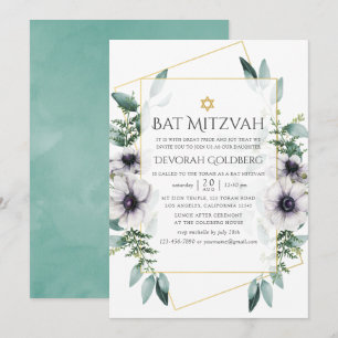 Eukalyptus-Anemone-Geometrische Bat Mitzvah Einladung