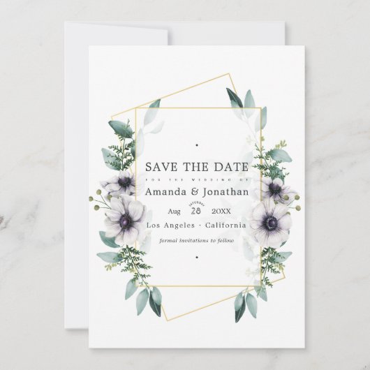 Eukalyptus Anemone Geometrische Hochzeit Save The Date (Vorderseite)