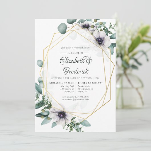 Eukalyptus Anemone Geometrische Probe Abendessen Einladung (Stehend Vorderseite)