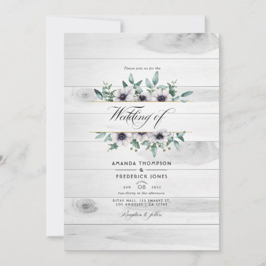 Eukalyptus-Anemone-QR-Code Hochzeit in einem rusti Einladung (Vorderseite)