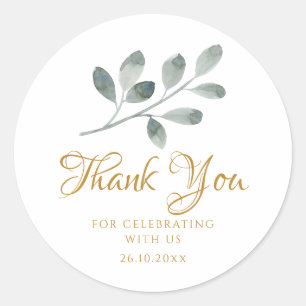 Eukalyptus-Aquarell-Minimalist-Dankeschön Runder Aufkleber