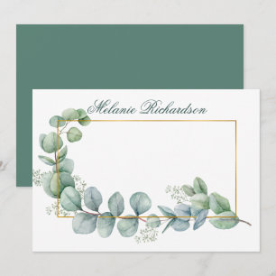 Eukalyptus-Aquarellbilder Verlasst Green-Gold-Rahm Mitteilungskarte