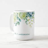 Eukalyptus Aquareller-Blumenrand mit Rose Kaffeetasse (Vorderseite Links)