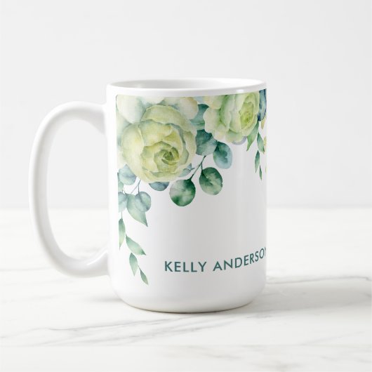 Eukalyptus Aquareller-Blumenrand mit Rose Kaffeetasse (Links)