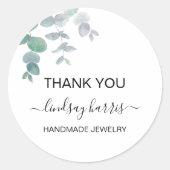 Eukalyptus-Aquarellfarbe Danke, Juwelen Runder Aufkleber (Vorderseite)