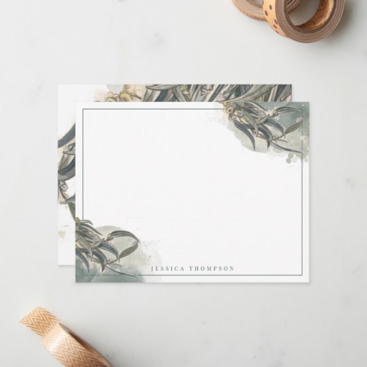 Eukalyptus-Aquarellfarben Verlasse Grünpflanzen Mitteilungskarte (Vorderseite/Rückseite Beispiel)