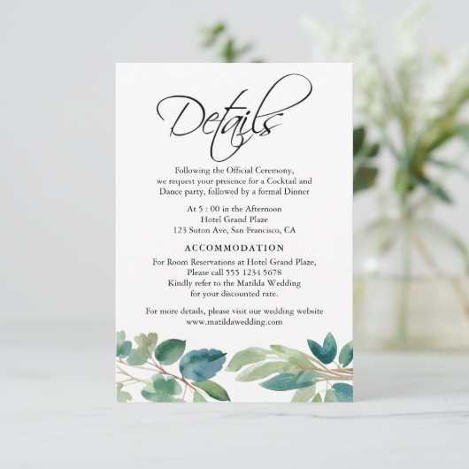 Eukalyptus-Aquarellfarbendetails Monogramm Begleitkarte (Stehend Vorderseite)