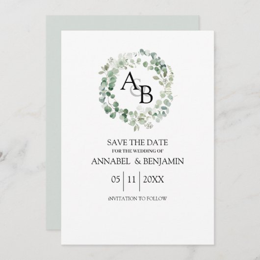 Eukalyptus-Aquarellkranz Save The Date (Vorne/Hinten)