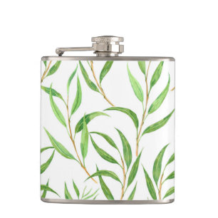 Eukalyptus-Aquarellmuster auf Weiß Flachmann