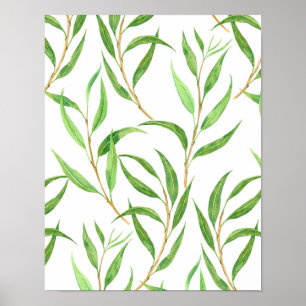 Eukalyptus-Aquarellmuster auf Weiß Poster