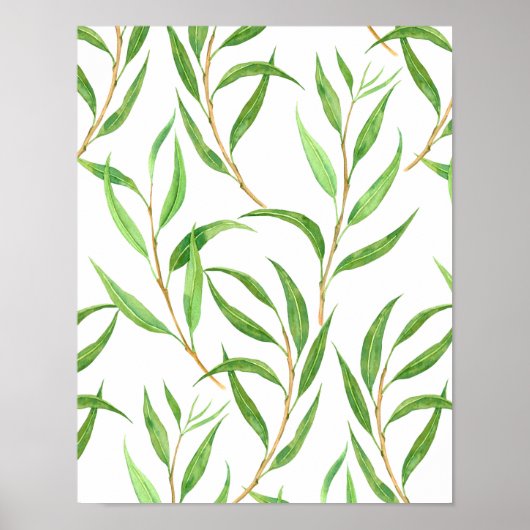 Eukalyptus-Aquarellmuster auf Weiß Poster (Vorne)
