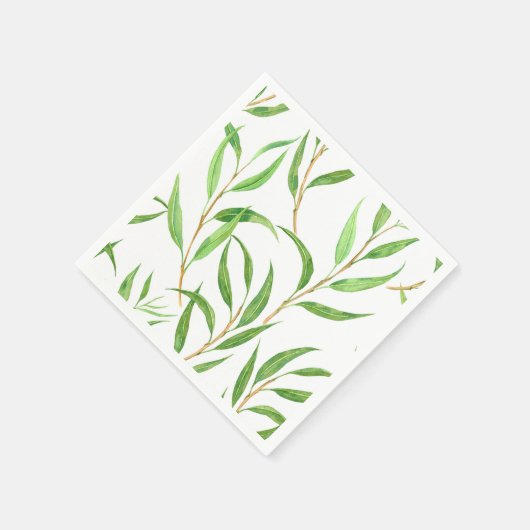 Eukalyptus-Aquarellmuster auf Weiß Serviette (Ecke)