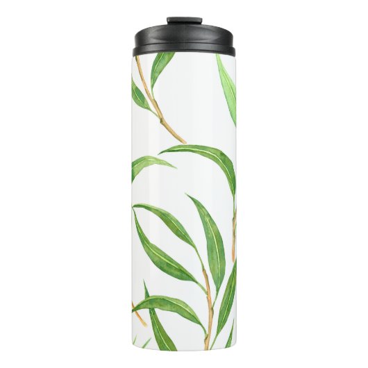 Eukalyptus-Aquarellmuster auf Weiß Thermosbecher (Vorderseite)