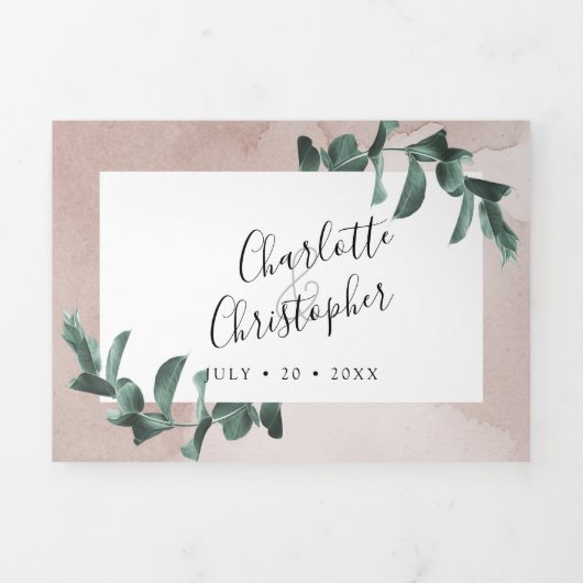 Eukalyptus-Aquarellpinke in einer Hochzeit Dreifach Gefaltete Einladung (Cover)