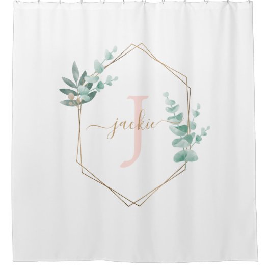 Eukalyptus-Aquarellrahmen Mit Monogramm Duschvorhang (Vorderseite)