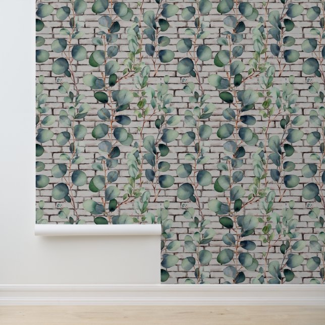 Eukalyptus-Aquarellsteine Grüne Blätter Tapete (Anwendung)