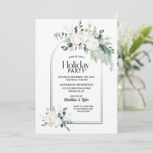 Eukalyptus Arch Holiday Party Einladung (Stehend Vorderseite)
