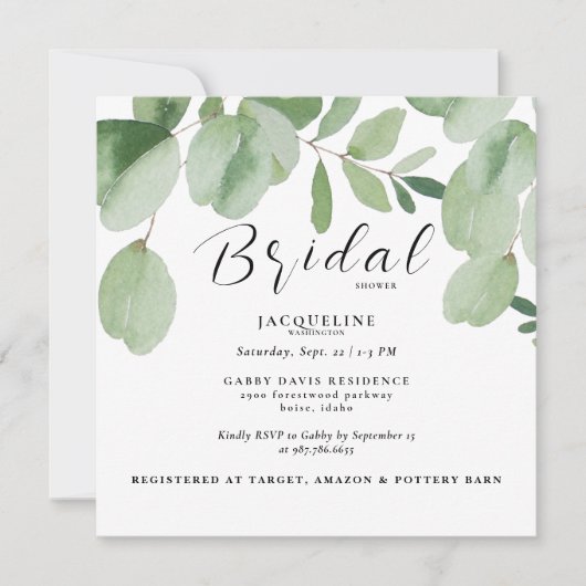 Eukalyptus-B/W-Brautparty Einladung (Vorderseite)