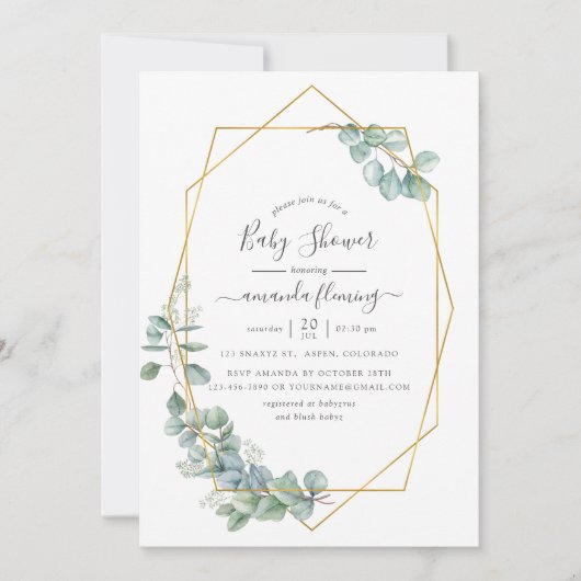 Eukalyptus Baby Dusche Aquarellfarbe Einladung (Vorderseite)