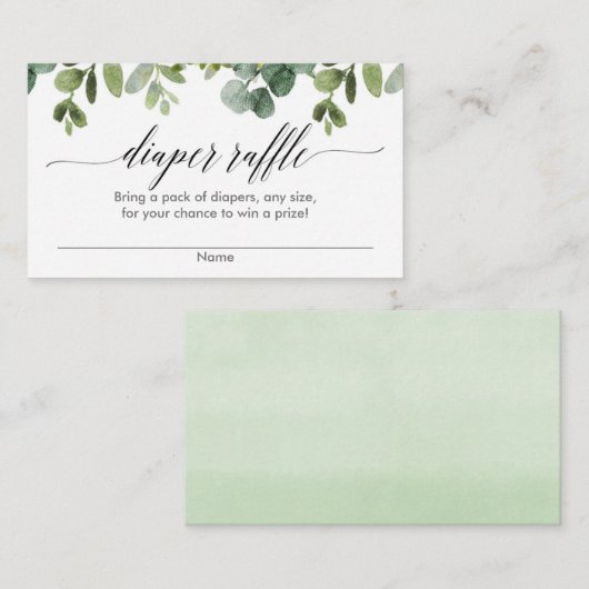 Eukalyptus baby Dusche Windel Gewinnkarten Begleitkarte (Vorne/Hinten)