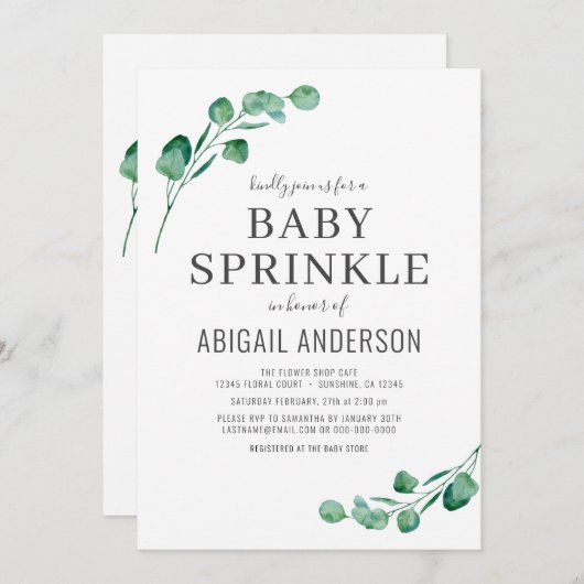 Eukalyptus Baby Sprinkle Einladung (Vorne/Hinten)
