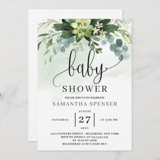 Eukalyptus-Babydusche Einladung (Vorne/Hinten)