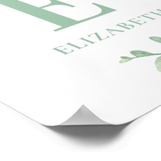 Eukalyptus-Babymonogramm Grünes Kinderzimmer Poster (Ecke)