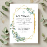 Eukalyptus Bat Mitzvah Einladung<br><div class="desc">Wald eucalyptus grün Fledermaus mitzvah Einladung mit goldenem geometrischem Rahmen anpassbar an Ihre Event-Spezifikationen. Feiern Sie diesen wichtigen Meilenstein mit einer eleganten Bat Mitzvah-Einladung mit sanften Aquarellakzenten und einem modernen goldgeometrischen Rahmen. Die gepflegte Typografie und das minimalistische Design bringen Eleganz und Anmut mit sich und machen sie perfekt für diesen...</div>