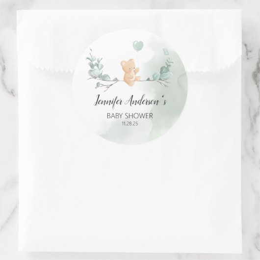 Eukalyptus Bear Baby Shower Runder Aufkleber (Tasche)