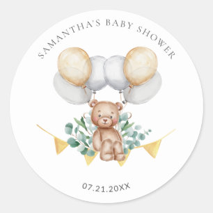 Eukalyptus Bear & Balloons Babydusche Runder Aufkleber