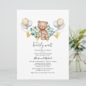Eukalyptus Bear Couple Baby Shower Greenery Script Einladung (Stehend Vorderseite)