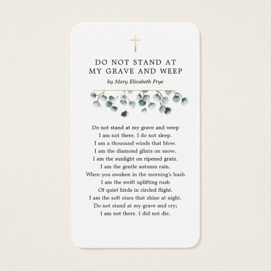 Eukalyptus Beerdigung bei der Love Memory Poem Car (Rückseite)