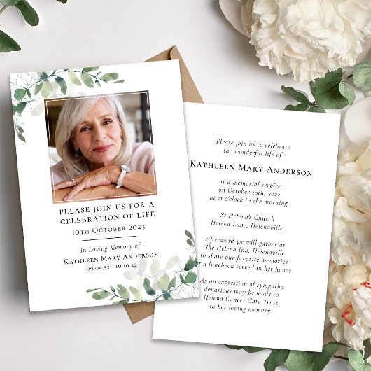 Eukalyptus Beerdigung Gedenkfeier zum Leben Einladung