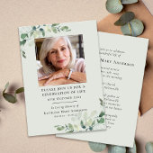 Eukalyptus Beerdigung Gedenkfeier zum Leben Einladung