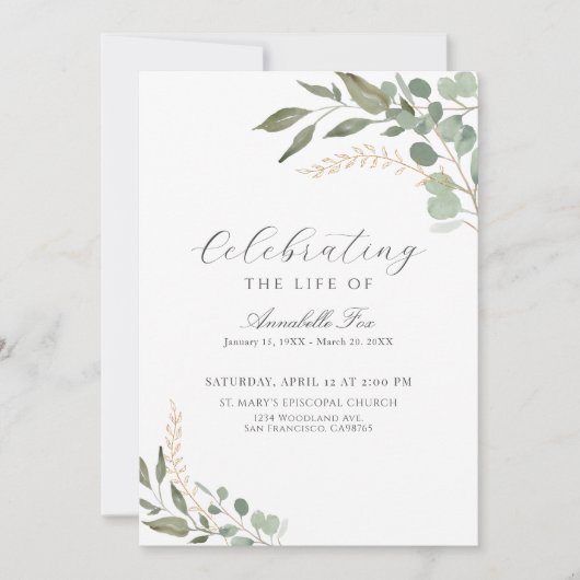 Eukalyptus-Beerdigungsordnung des Dienstprogramms Einladung (Vorderseite)