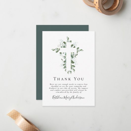 Eukalyptus Beileid Beerdigung Dankeschön Karte (Vorderseite/Rückseite Beispiel)